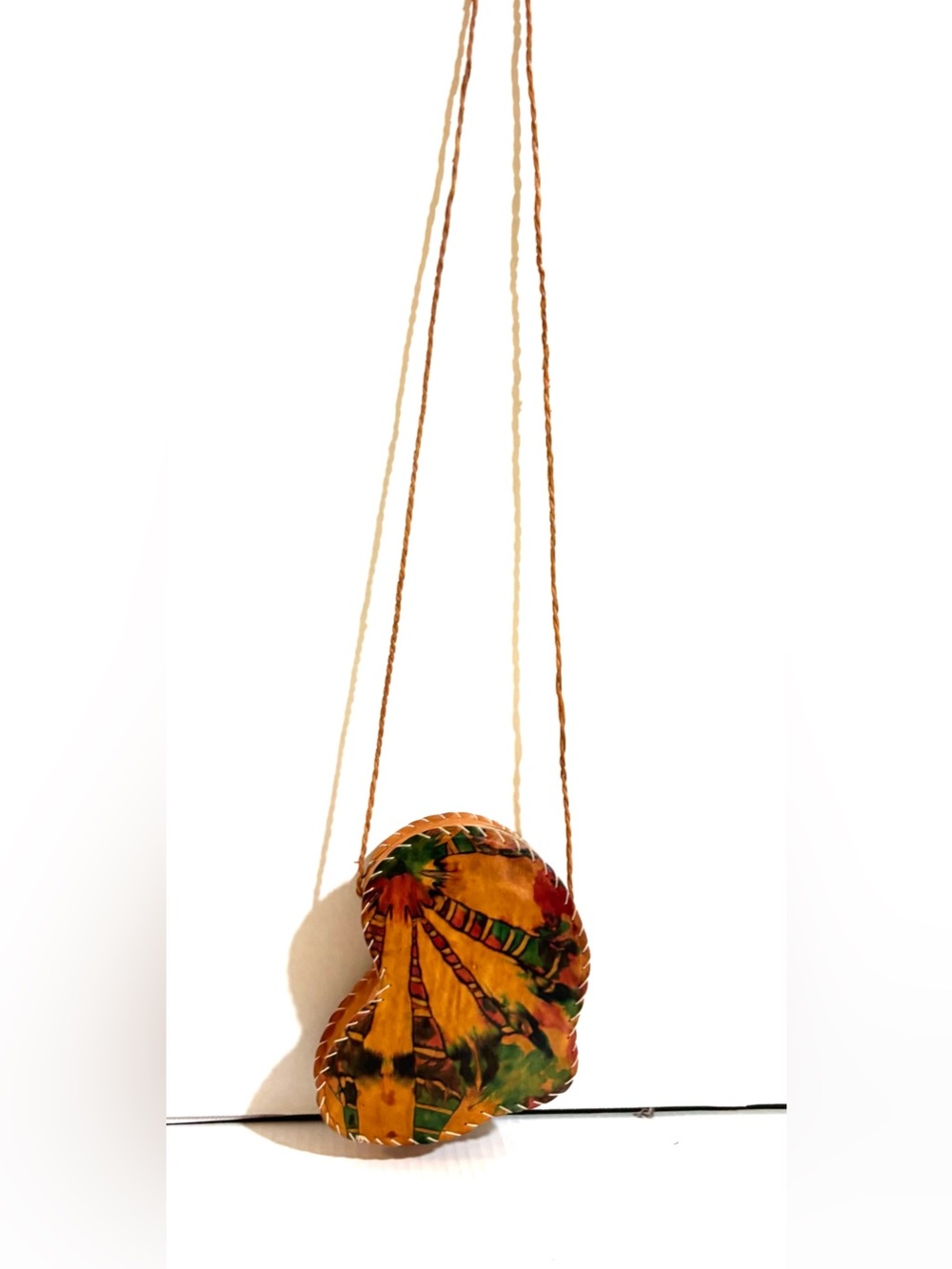 Hand painted leather Mustard Floral Heart Crossbody with Braided Strap bag